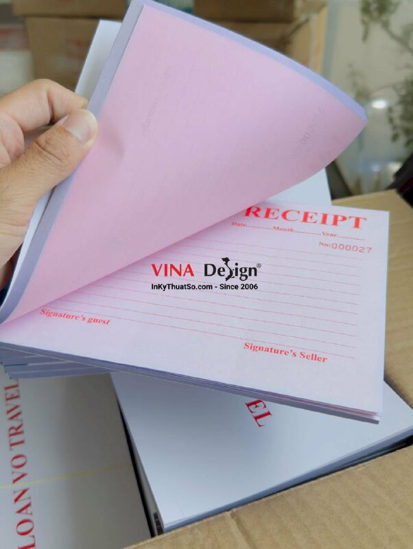 In quyển biên lai Receipt tiếng Anh cho công ty du lịch, lữ hành Travel - INKTS3724