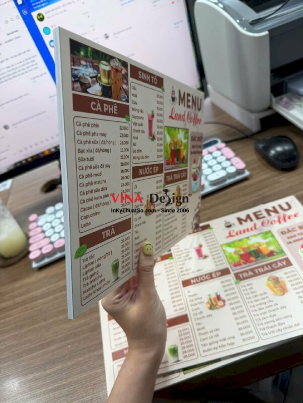 In tấm Menu quán cà phê dạng cầm tay khổ A4 từ Formex - INKTS3746