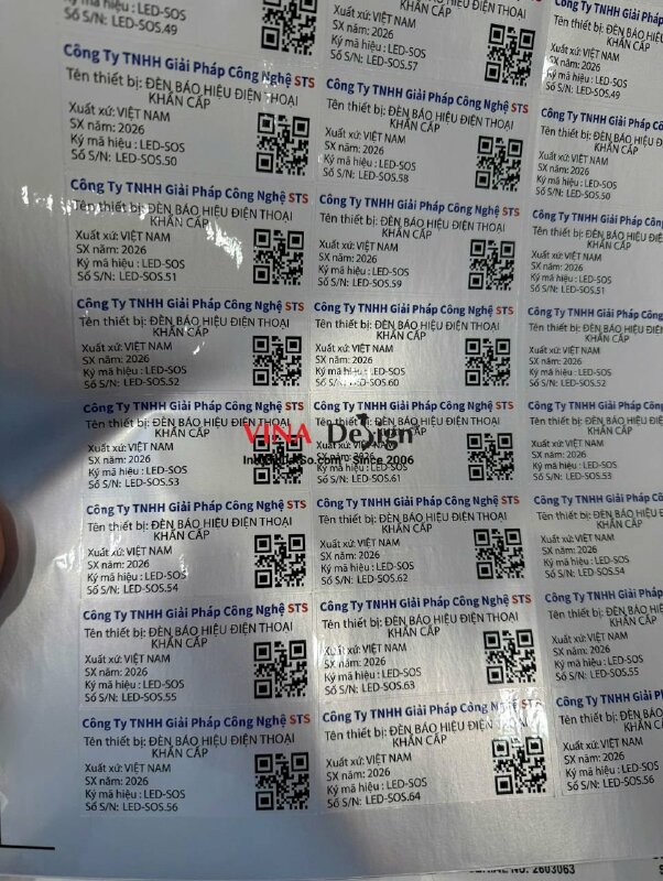 In tem bạc dán thiết bị Đèn báo hiệu điện thoại khẩn cấp, dàn file in lên khổ A3, có bế - INKTS3718