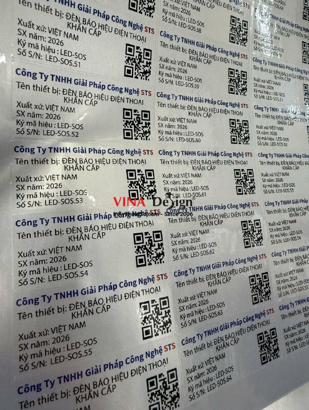 In tem bạc dán thiết bị Đèn báo hiệu điện thoại khẩn cấp, dàn file in lên khổ A3, có bế - INKTS3718