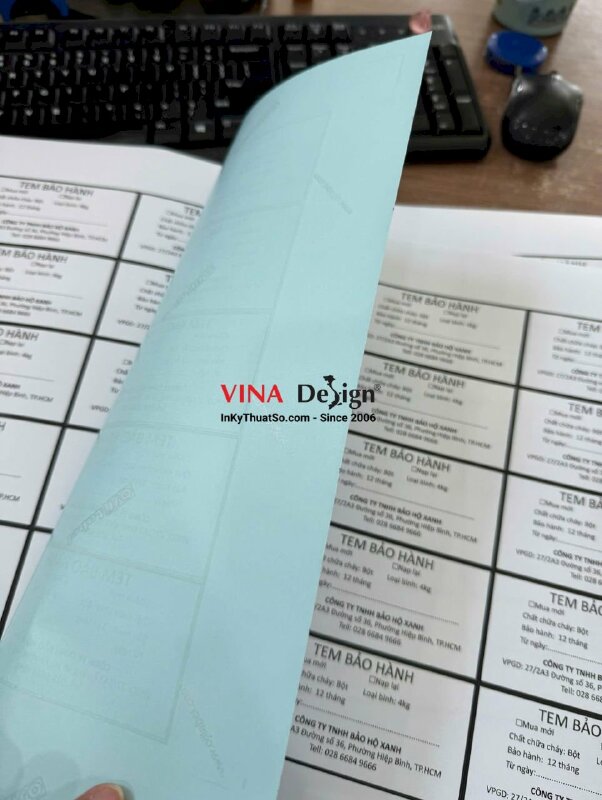 In tem bảo hành dán bình chữa cháy, in Decal giấy Fort, bế giữ viền đen - INKTS3717