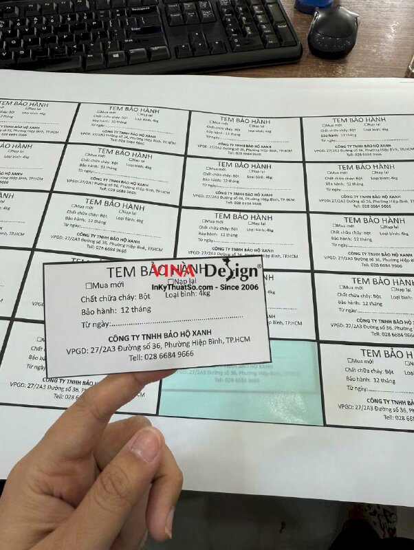 In tem bảo hành dán bình chữa cháy, in Decal giấy Fort, bế giữ viền đen - INKTS3717