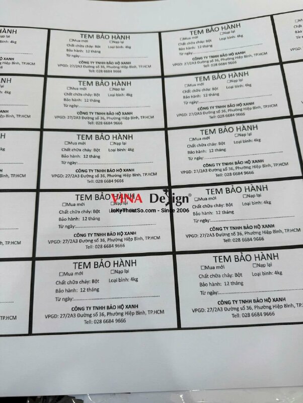 In tem bảo hành dán bình chữa cháy, in Decal giấy Fort, bế giữ viền đen - INKTS3717