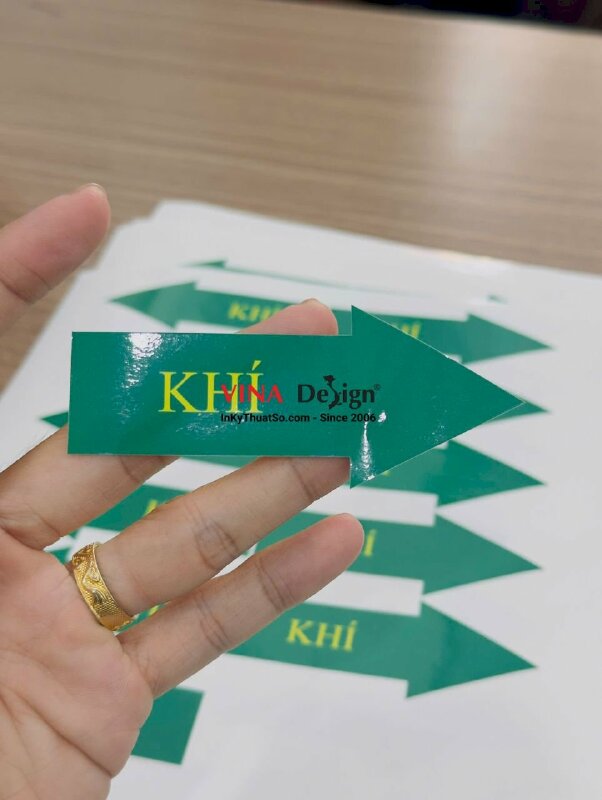 In tem nhãn sticker mũi tên chỉ dẫn Khí Bùn Nước Thải, decal sữa mực dầu cán bóng - INKTS3707
