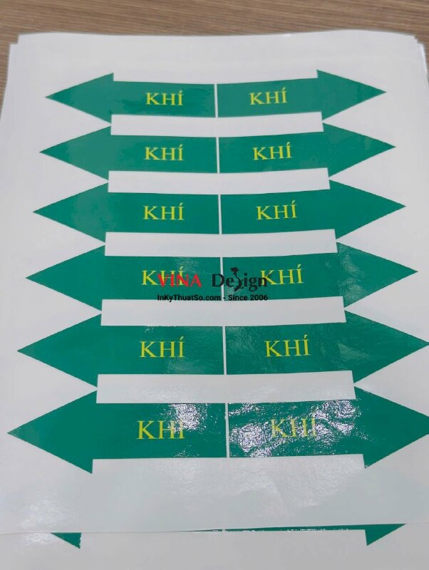 In tem nhãn sticker mũi tên chỉ dẫn Khí Bùn Nước Thải, decal sữa mực dầu cán bóng - INKTS3707