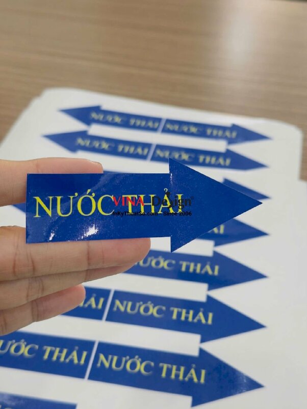 In tem nhãn sticker mũi tên chỉ dẫn Khí Bùn Nước Thải, decal sữa mực dầu cán bóng - INKTS3707