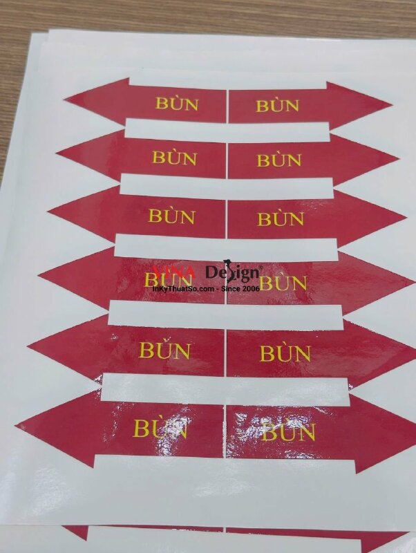 In tem nhãn sticker mũi tên chỉ dẫn Khí Bùn Nước Thải, decal sữa mực dầu cán bóng - INKTS3707