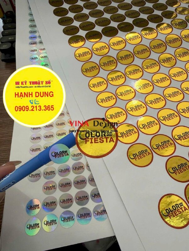 In tem xi vàng hình tròn, đường kính 3cm cho sự kiện hội chợ Festival lễ hội màu sắc - INKTS3732