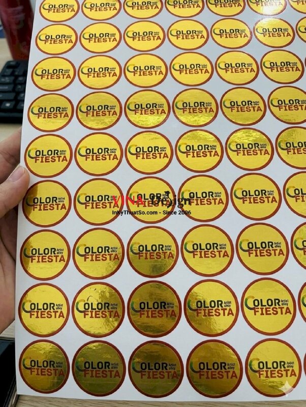 In tem xi vàng hình tròn, đường kính 3cm cho sự kiện hội chợ Festival lễ hội màu sắc - INKTS3732