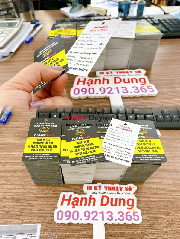 In thẻ nhắc bảo dưỡng ô tô, tem nhắc thay nhớt, phiếu nhắc thay dầu ô tô - INKTS677