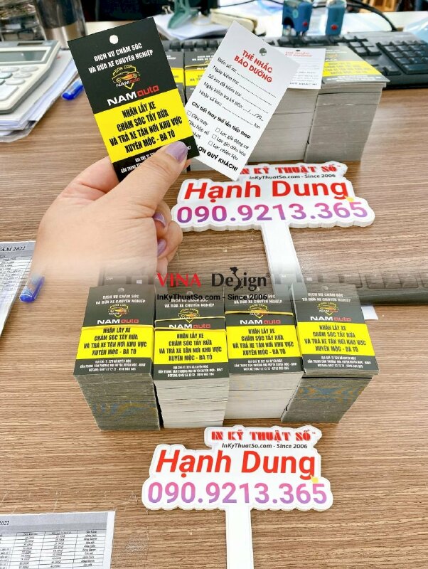 In thẻ nhắc bảo dưỡng ô tô, tem nhắc thay nhớt, phiếu nhắc thay dầu ô tô - INKTS677