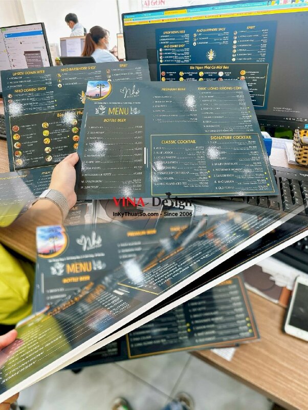 In thực đơn quán nhậu PP bồi formex nền đen độc đáo - INKTS419