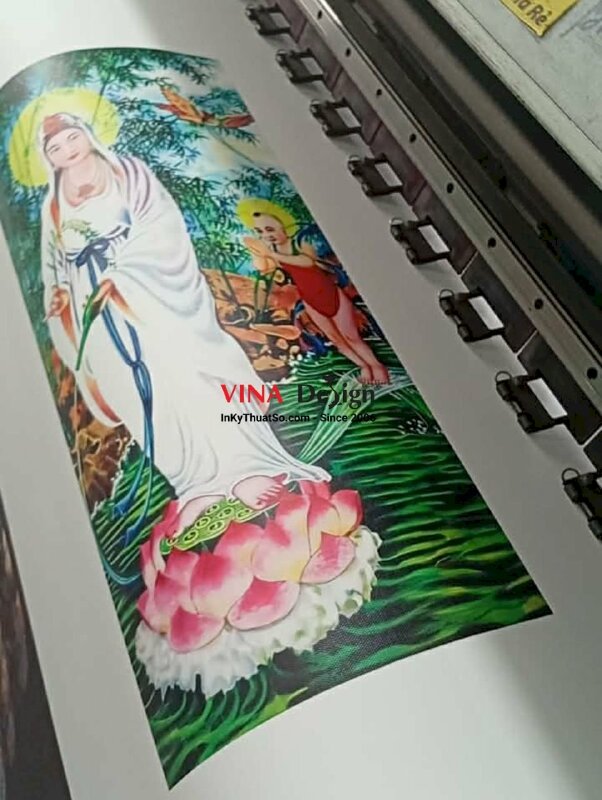 In tranh thờ cúng Mẫu Quan Thế Âm Bồ Tát và Thiện Tài đồng tử, in tranh vải Canvas - INKTS1815