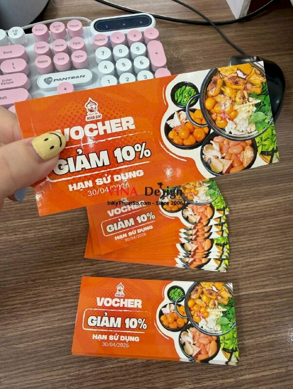 In Voucher giảm giá quán lẩu, in 2 mặt giấy C250gsm, cán màng bóng - INKTS3745