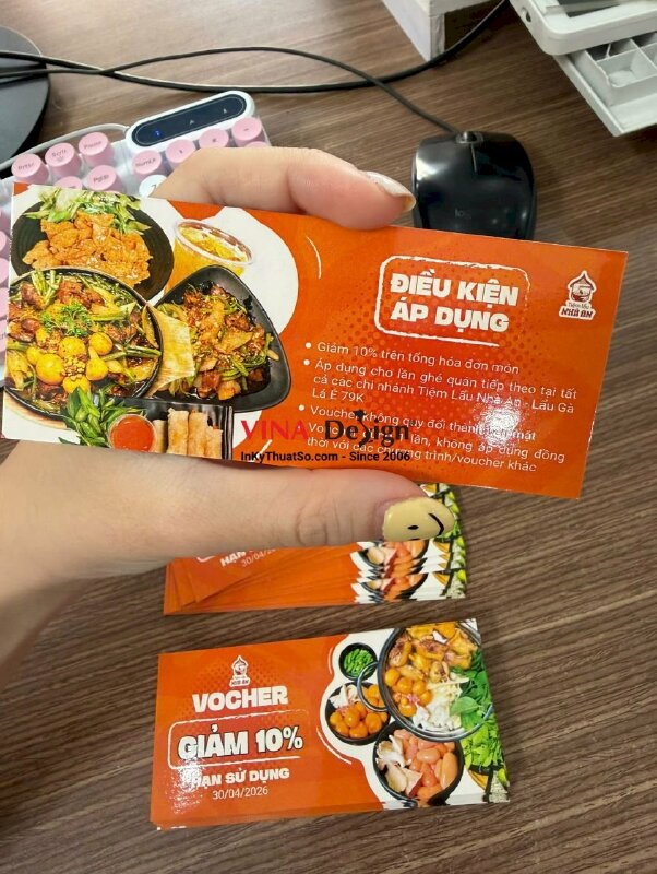 In Voucher giảm giá quán lẩu, in 2 mặt giấy C250gsm, cán màng bóng - INKTS3745