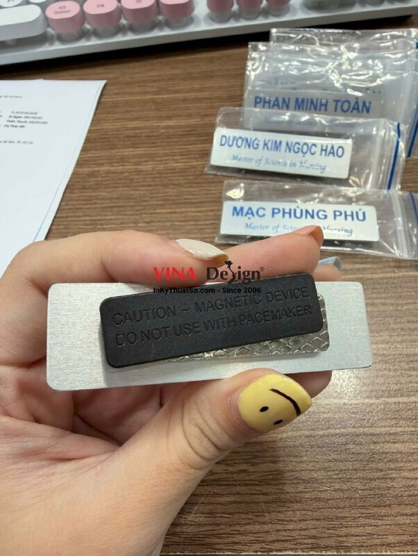 Làm bảng tên Inox xước in UV chức danh Master of Science in Nursing Thạc sĩ Khoa học Điều dưỡng (MSN) - INKTS3747