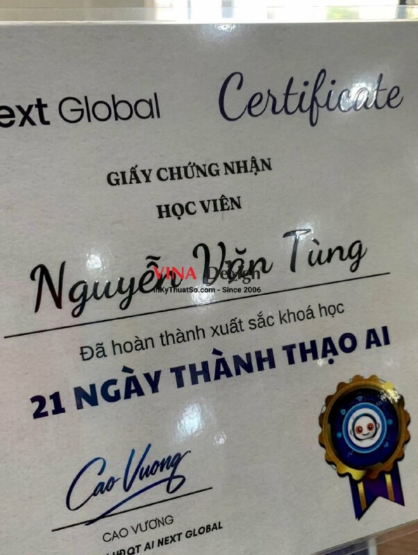 In giấy chứng nhận hoàn thành khóa học, in Certificate cho học viên trung tâm đào tạo - INKTS1185