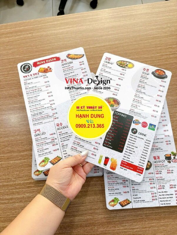 In menu nhựa cao cấp 2 mặt, ép mờ dạng tấm cầm tay cho nhà hàng Hàn Quốc - INKTS3801
