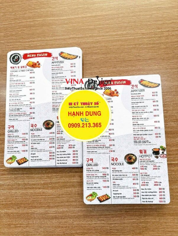 In menu nhựa cao cấp 2 mặt, ép mờ dạng tấm cầm tay cho nhà hàng Hàn Quốc - INKTS3801