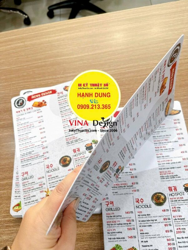 In menu nhựa cao cấp 2 mặt, ép mờ dạng tấm cầm tay cho nhà hàng Hàn Quốc - INKTS3801