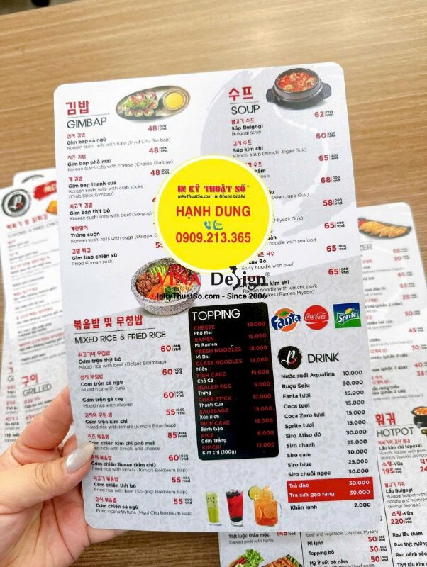 In menu nhựa cao cấp 2 mặt, ép mờ dạng tấm cầm tay cho nhà hàng Hàn Quốc - INKTS3801