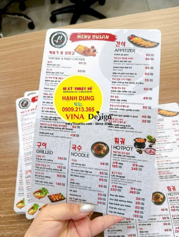 In menu nhựa cao cấp 2 mặt, ép mờ dạng tấm cầm tay cho nhà hàng Hàn Quốc - INKTS3801