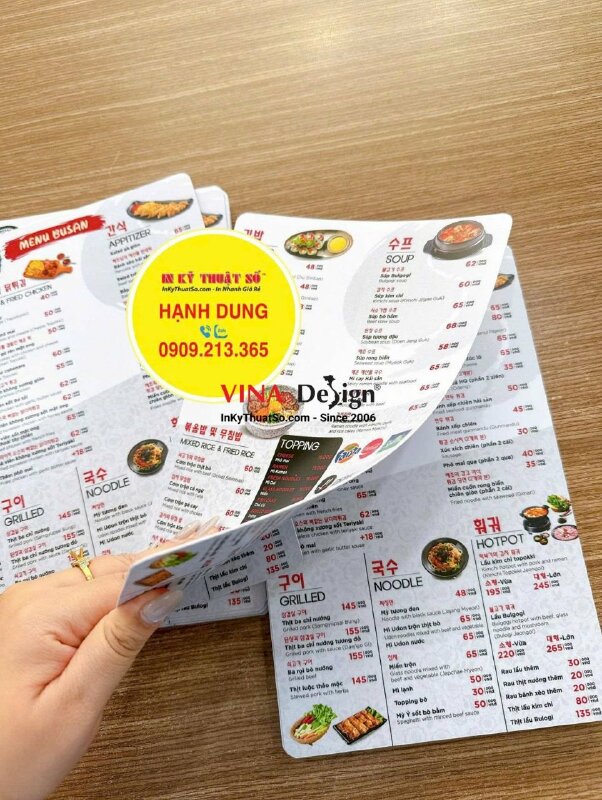 In menu nhựa cao cấp 2 mặt, ép mờ dạng tấm cầm tay cho nhà hàng Hàn Quốc - INKTS3801