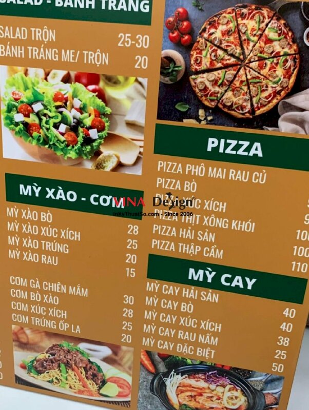 In menu quán ăn vặt, menu food, menu drink PP cán format dạng tấm cầm tay - INKTS1179