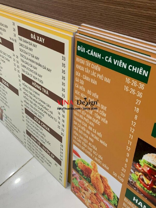In menu quán ăn vặt, menu food, menu drink PP cán format dạng tấm cầm tay - INKTS1179