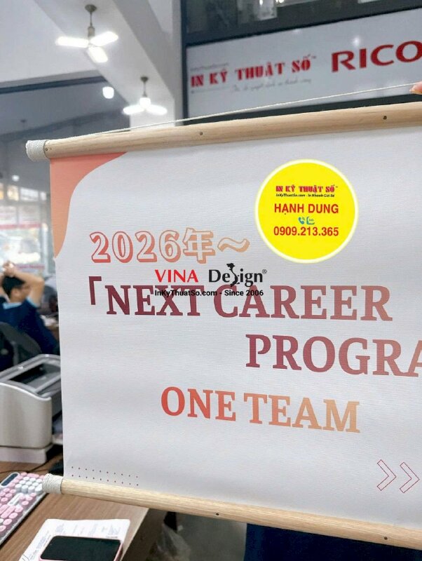 In poster banner Canvas mực dầu mờ, nẹp gỗ 2 đầu treo văn phòng công ty - INKTS3793