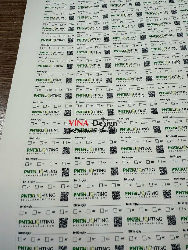 In tem dai làm nhãn bảo hành đèn văn phòng, in laser, có bế theo viền dễ bóc dán - INKTS3790