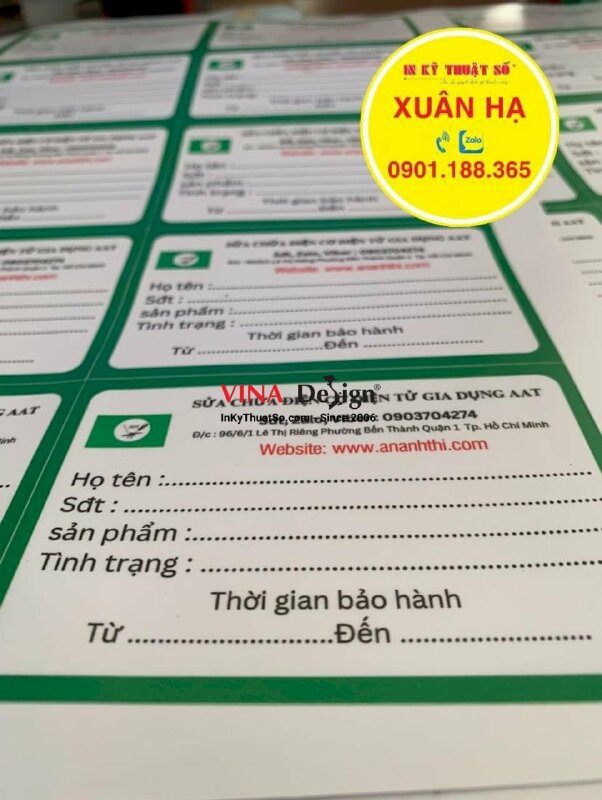 In tem dán bảo hành, tem decal sữa cán mờ, bế từng tem - INKTS1201