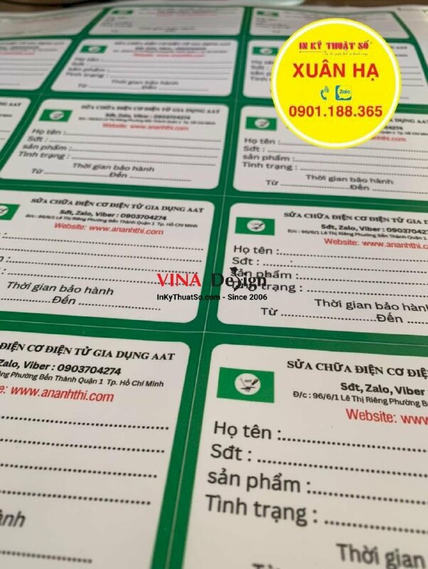 In tem dán bảo hành, tem decal sữa cán mờ, bế từng tem - INKTS1201