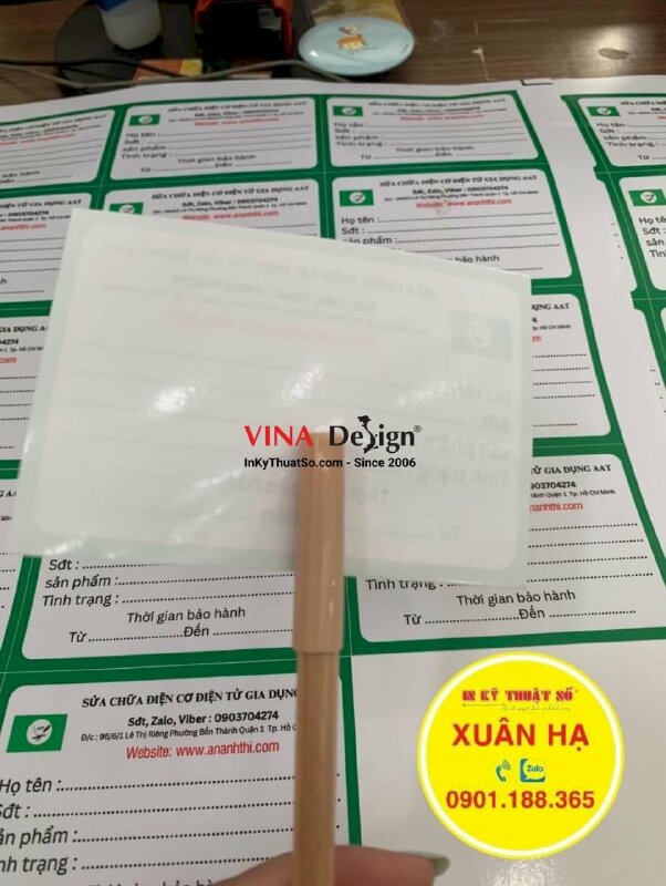 In tem dán bảo hành, tem decal sữa cán mờ, bế từng tem - INKTS1201