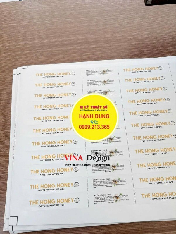 Làm nhãn dán chai mật ong, in tem PP đế giấy, không màng, bế hình chữ nhật - INKTS3803