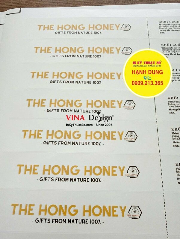 Làm nhãn dán chai mật ong, in tem PP đế giấy, không màng, bế hình chữ nhật - INKTS3803