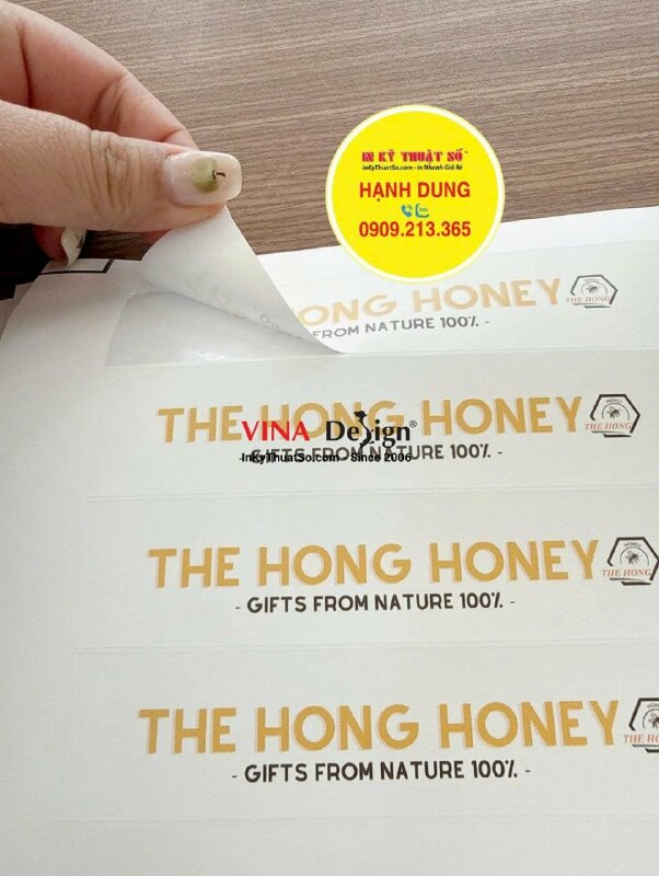 Làm nhãn dán chai mật ong, in tem PP đế giấy, không màng, bế hình chữ nhật - INKTS3803