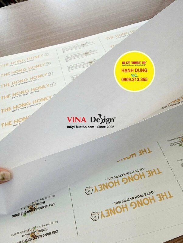 Làm nhãn dán chai mật ong, in tem PP đế giấy, không màng, bế hình chữ nhật - INKTS3803