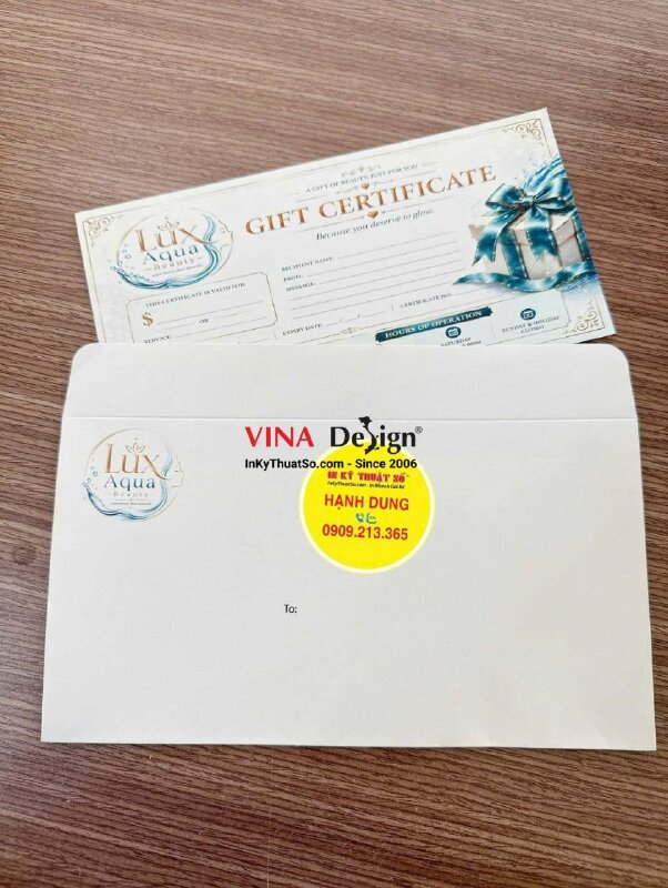 Set bao thư & voucher khai trương spa, in offset giấy mỹ thuật Sirio Color Milkshake, hàng in gửi đi Canada - INKTS3808