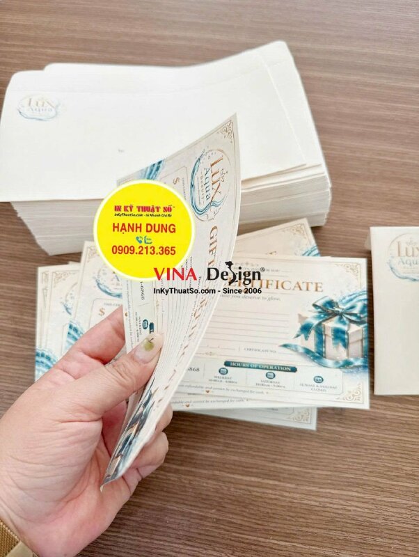 Set bao thư & voucher khai trương spa, in offset giấy mỹ thuật Sirio Color Milkshake, hàng in gửi đi Canada - INKTS3808