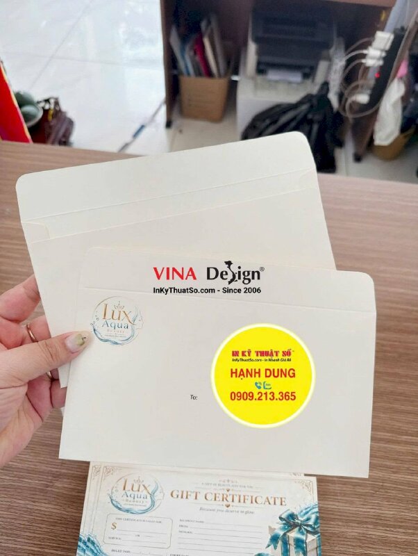 Set bao thư & voucher khai trương spa, in offset giấy mỹ thuật Sirio Color Milkshake, hàng in gửi đi Canada - INKTS3808