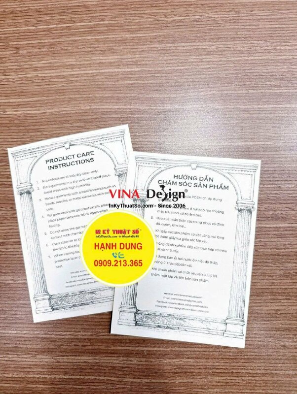 Thiết kế in ấn tờ HDSD sản phẩm quần áo cao cấp song ngữ Việt Anh - INKTS3796