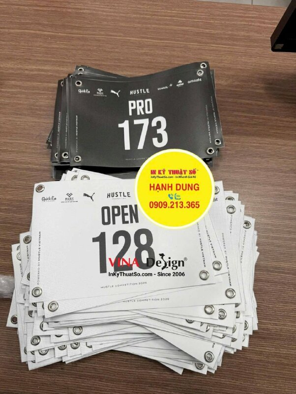 Running BIB giải chạy marathon đeo trước ngực áo vận động viên, in PP cán mờ, đóng khoen 4 góc - INKTS3825