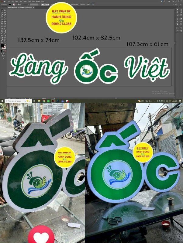 Hộp đèn chữ nổi quán ốc Việt, hàng gửi đi California Mỹ từ TPHCM - INKTS3811