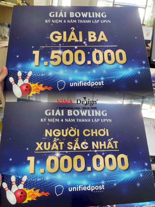 In bảng trao thưởng khổ A3 từ in PP bồi formex cán màng mờ, bảng trao giải Bowling - INKTS2070