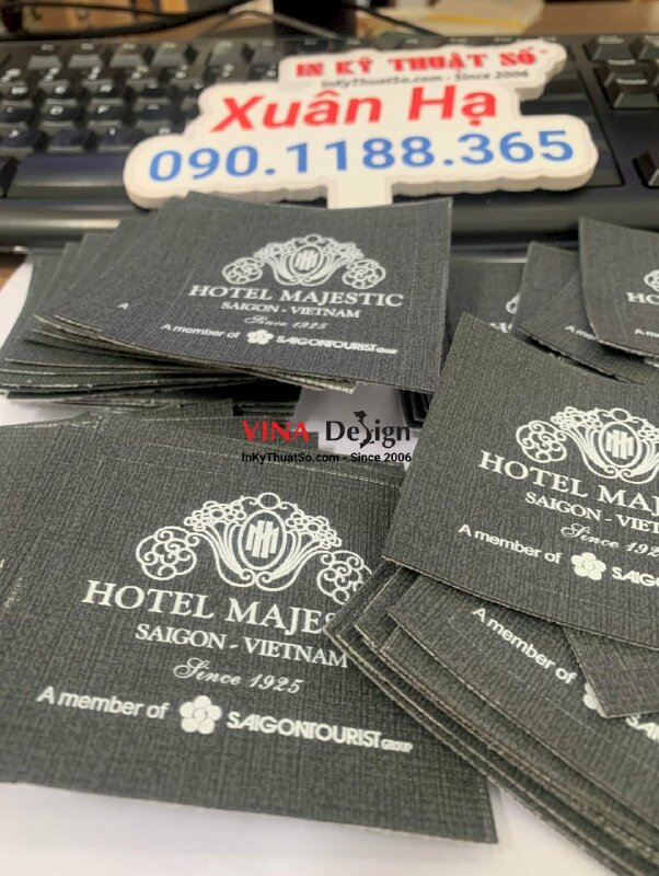 In lên da logo khách sạn, in chữ lên da (tấm da khách hàng cung cấp) - INKTS989