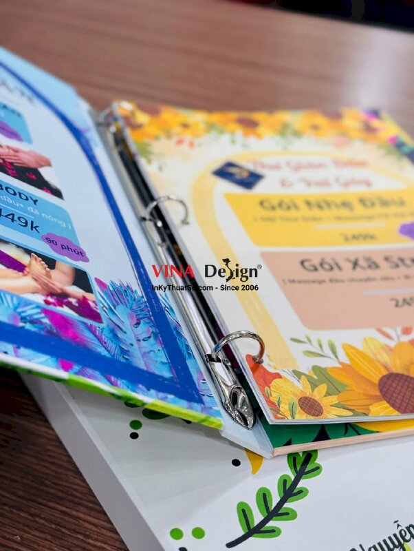 In menu Spa bìa còng, ruột tháo thay di động, menu cuốn đẹp khổ A4 - INKTS3829