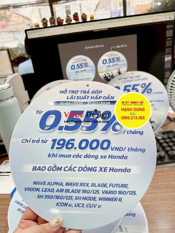 In mô hình formax cắt CNC hình tròn thông tin chương trình khuyến mãi mua xe điện treo thả trần showroom, cửa hàng - INKTS3816