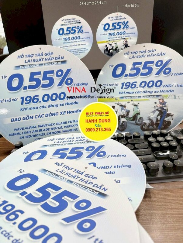 In mô hình formax cắt CNC hình tròn thông tin chương trình khuyến mãi mua xe điện treo thả trần showroom, cửa hàng - INKTS3816