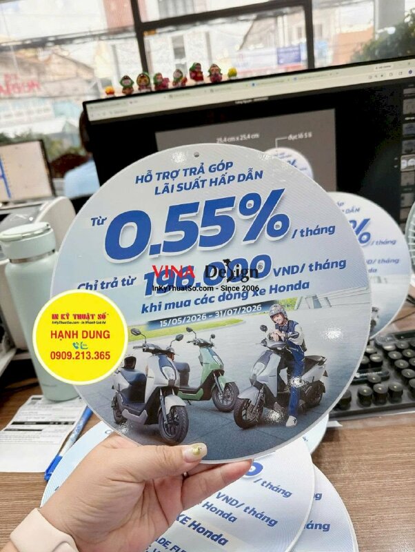 In mô hình formax cắt CNC hình tròn thông tin chương trình khuyến mãi mua xe điện treo thả trần showroom, cửa hàng - INKTS3816